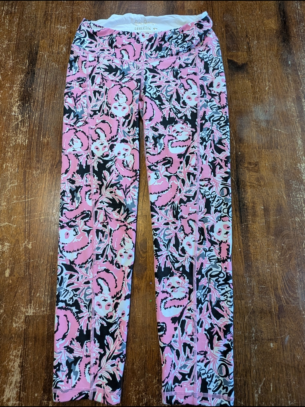 Lilly Pulitzer Luxletic Leggings Pink Black Panda Logo Womens Small Activewear
